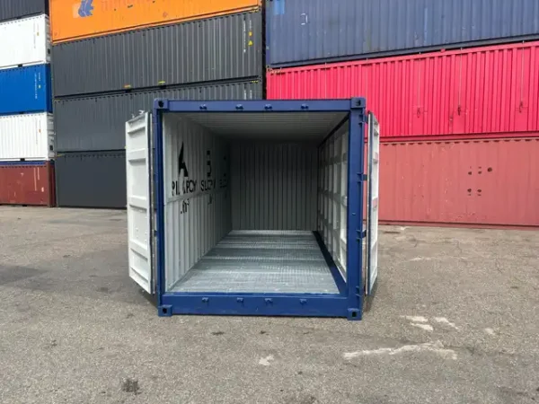 20OD200220RAL5013 20 Fuss Container mit offener Seite und Auffangwanne