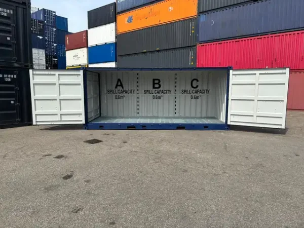 20OD200620RAL5013 20 Fuss Container mit offener Seite und Auffangwanne